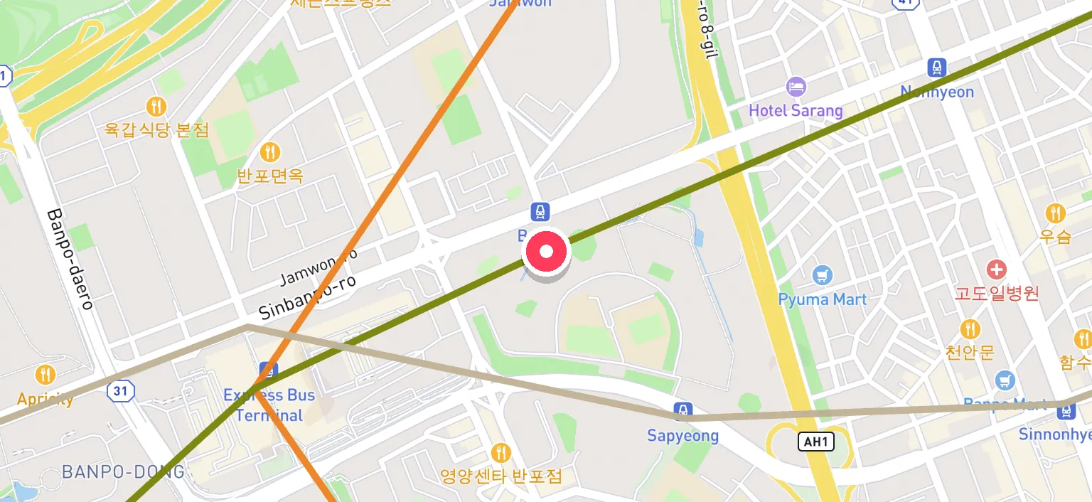 Map of Banpo Station and the surrounding streets