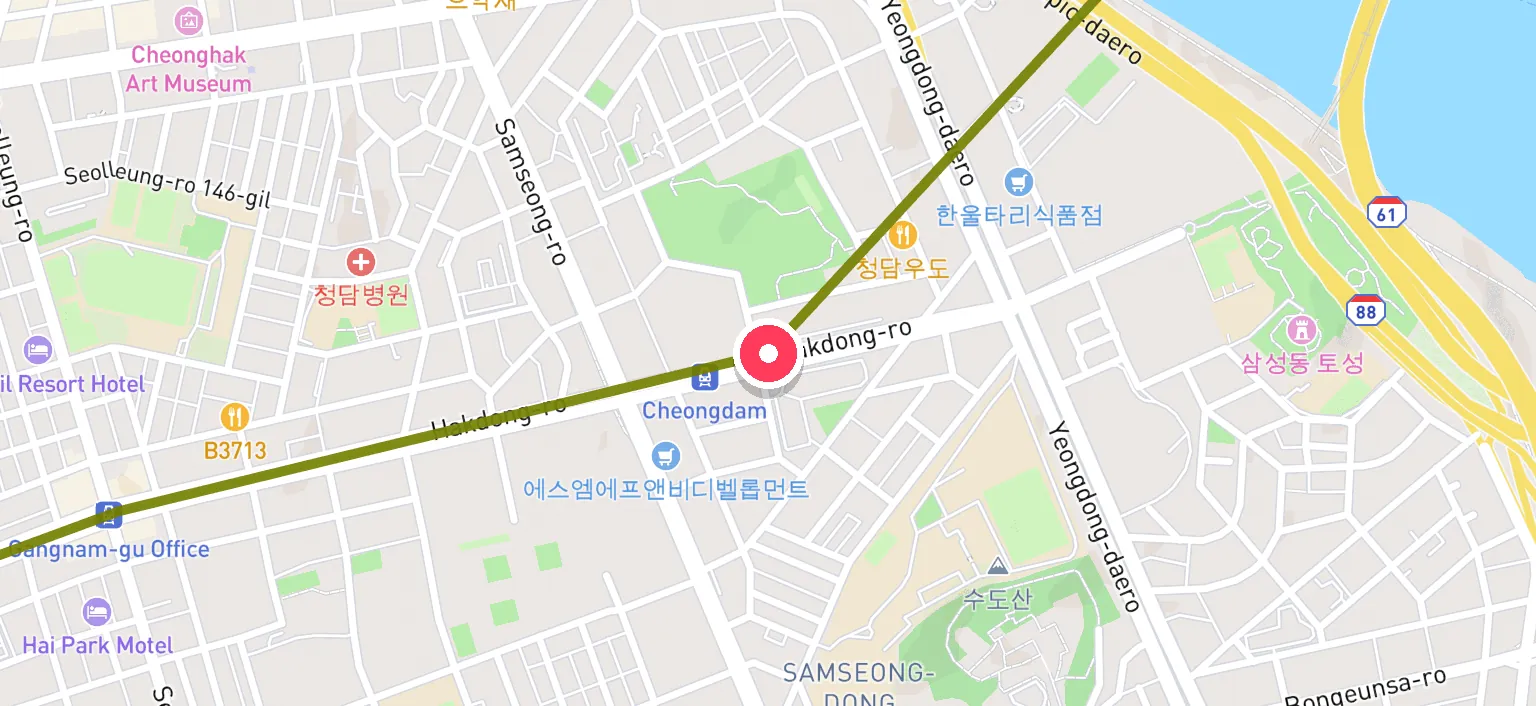 Map of Cheongdam Station and the surrounding streets