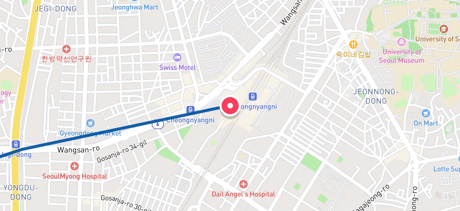 Map of Cheongnyangni Station and the surrounding streets