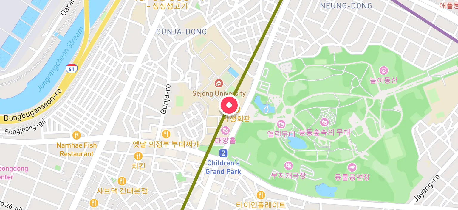Map of Children's Grand Park Station and the surrounding streets