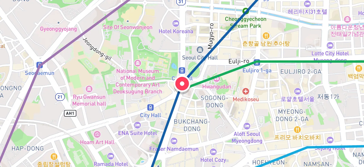 Map of City Hall Station and the surrounding streets