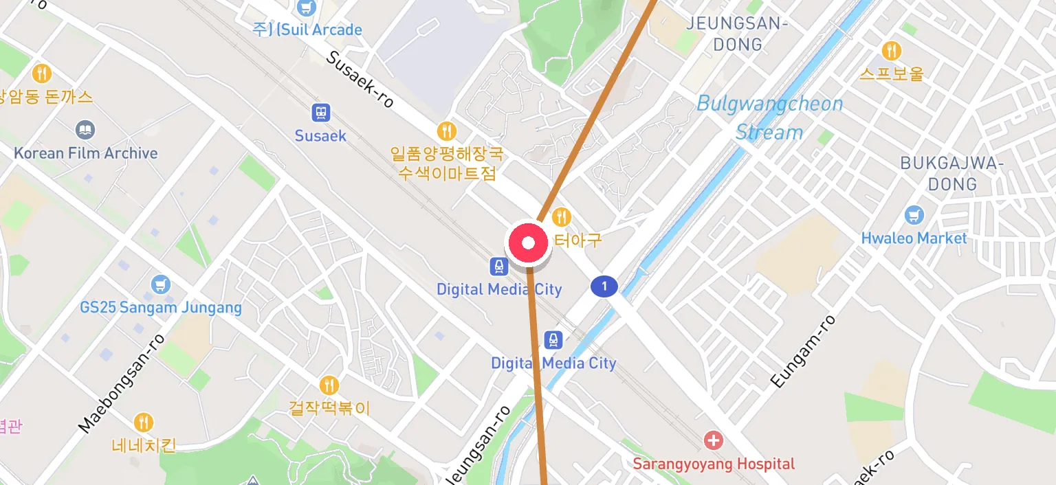 Map of Digital Media City Station and the surrounding streets