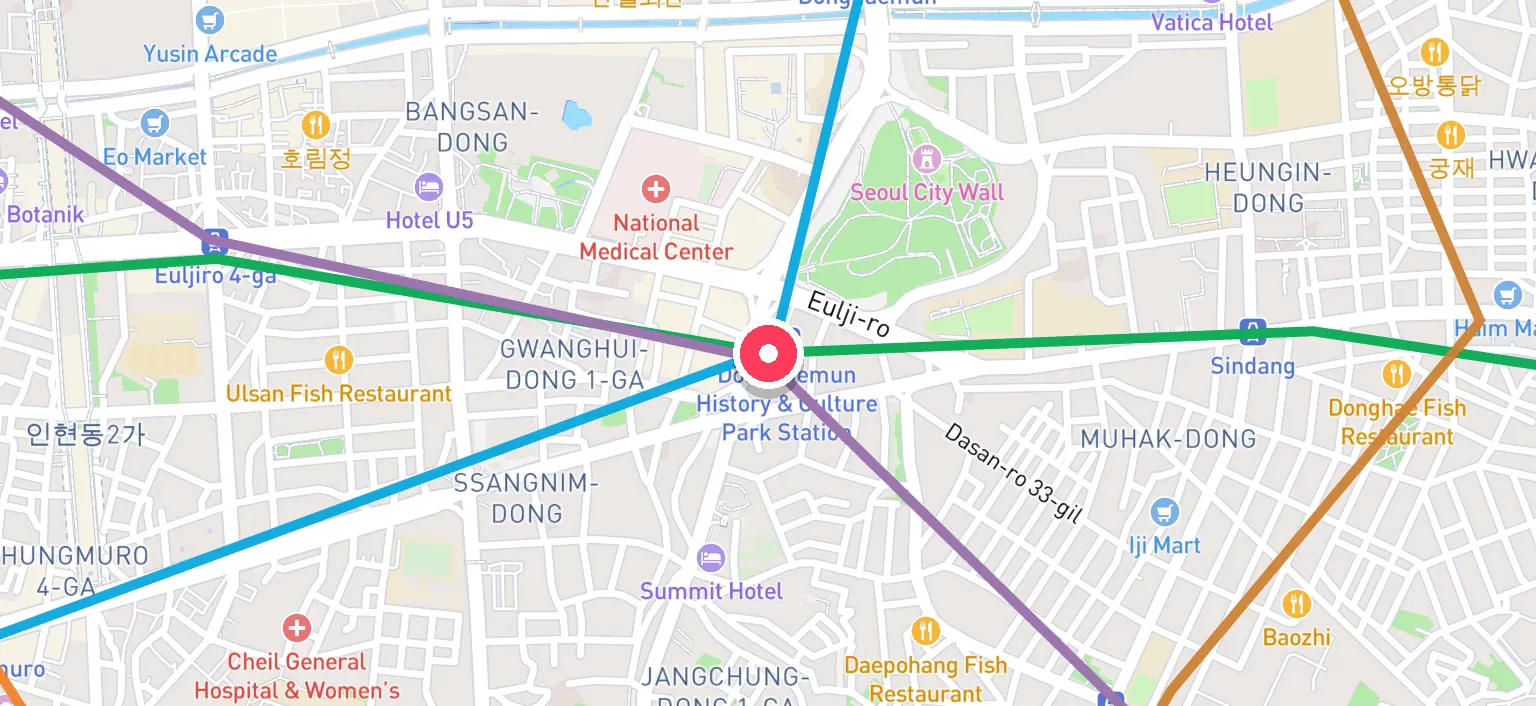 Map of Dongdaemun History & Culture Park Station and the surrounding streets