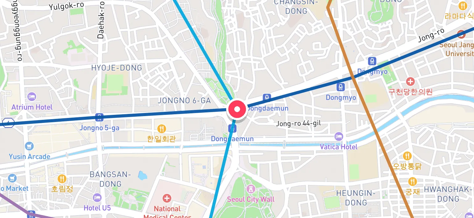 Map of Dongdaemun Station and the surrounding streets