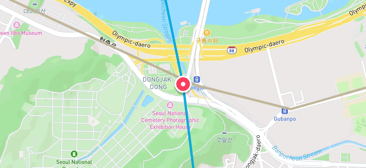 Map of Dongjak Station and the surrounding streets