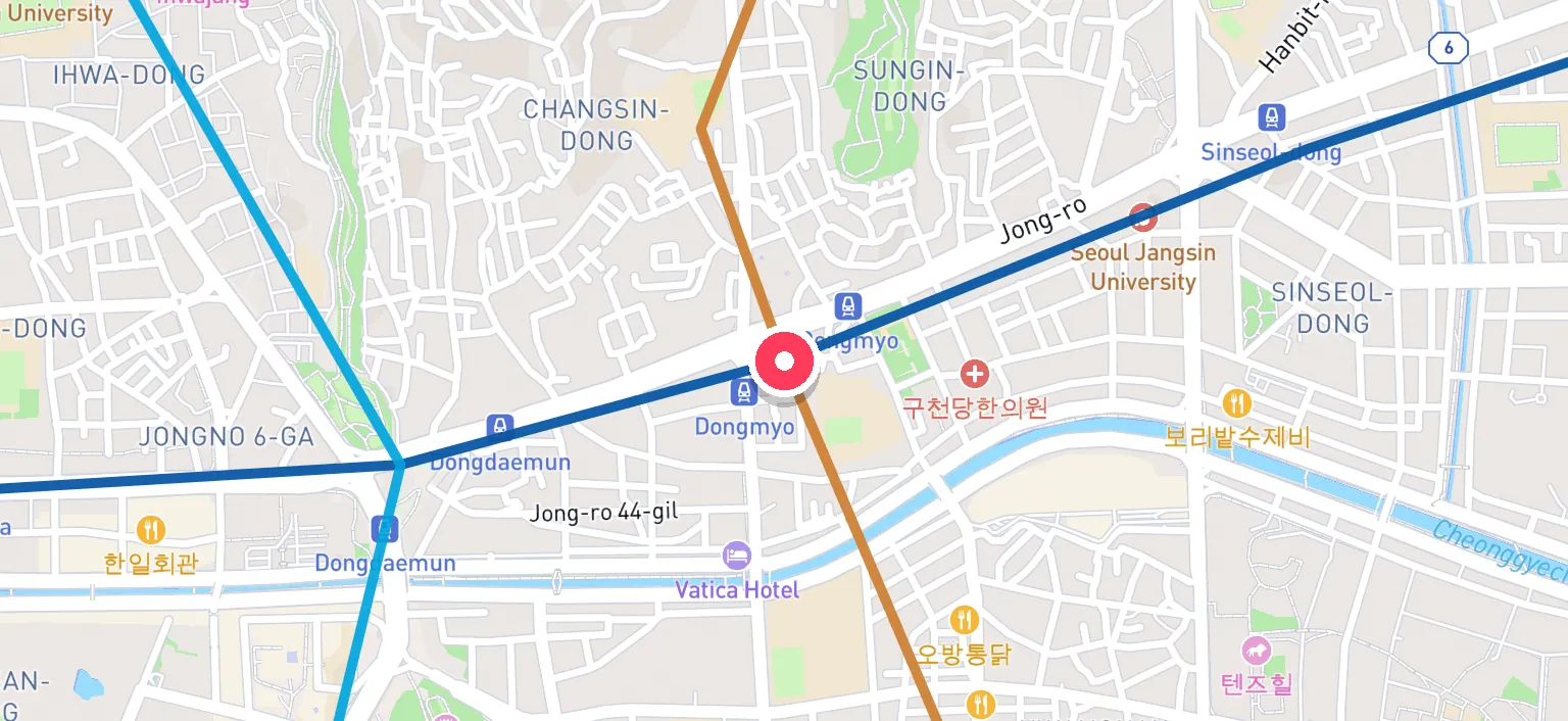 Map of Dongmyo Station and the surrounding streets