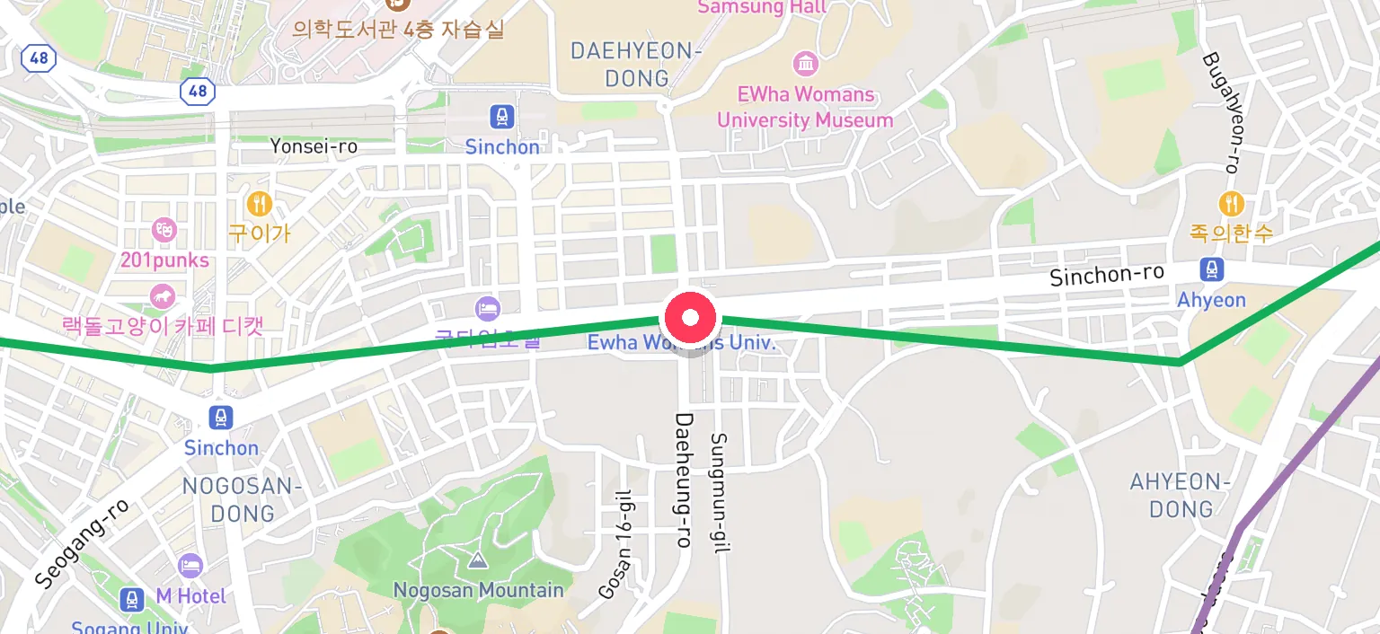 Map of Ewha Womans Univ. Station and the surrounding streets