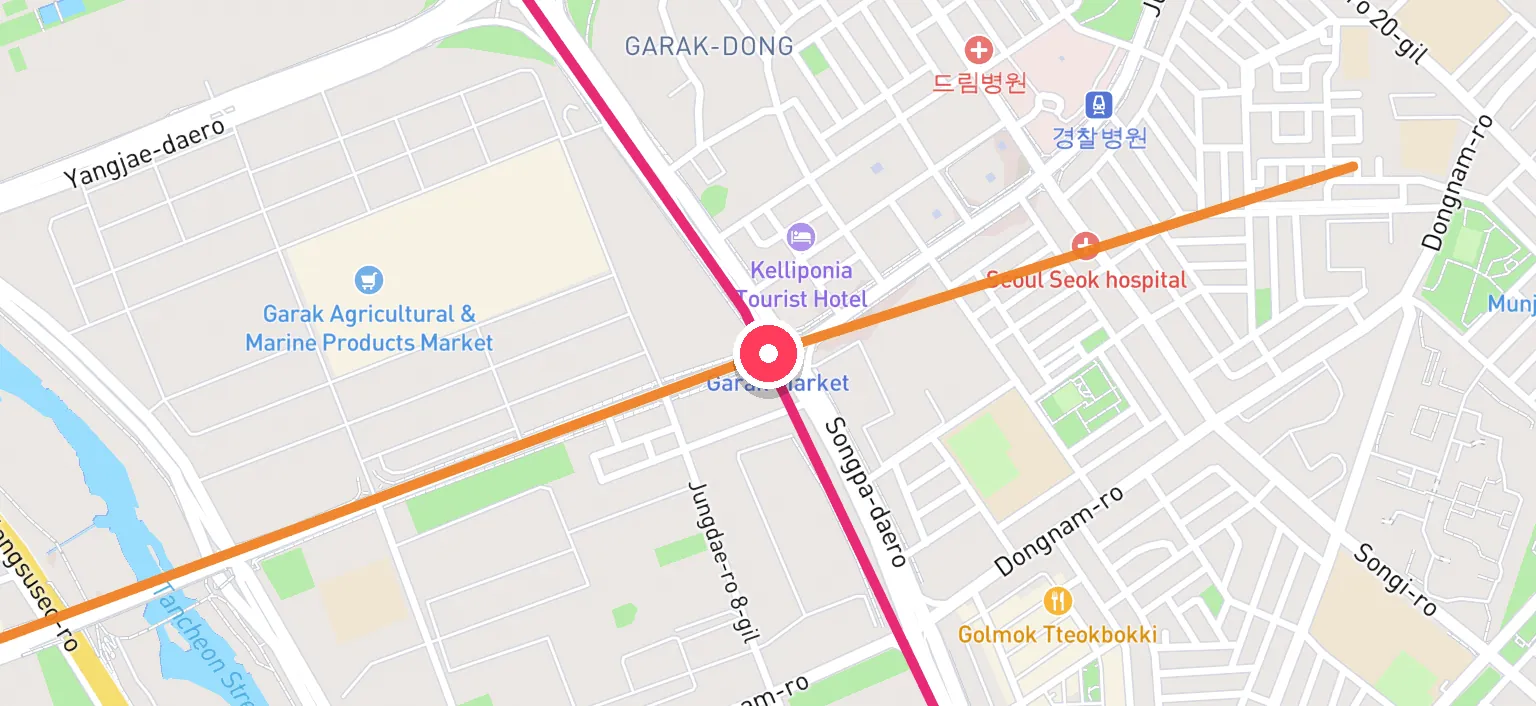 Map of Garak Market Station and the surrounding streets