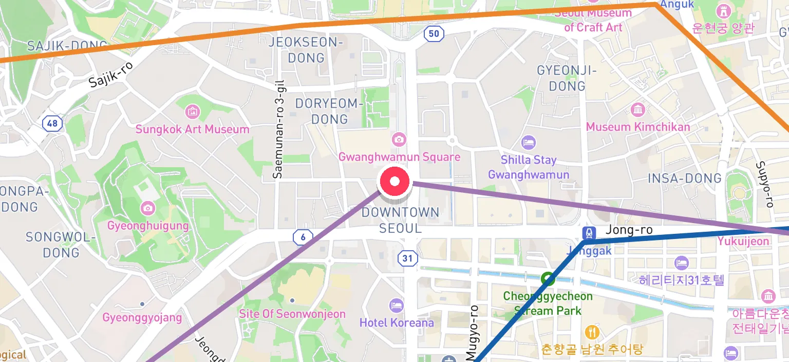 Map of Gwanghwamun Station and the surrounding streets