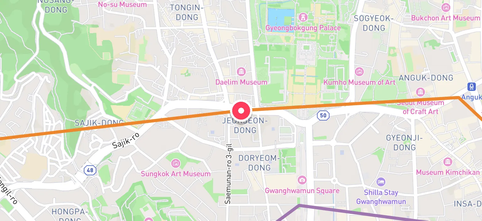 Map of Gyeongbokgung Station and the surrounding streets