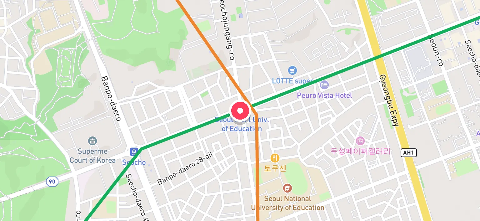 Map of Seoul Nat'l Univ. of Education Station and the surrounding streets