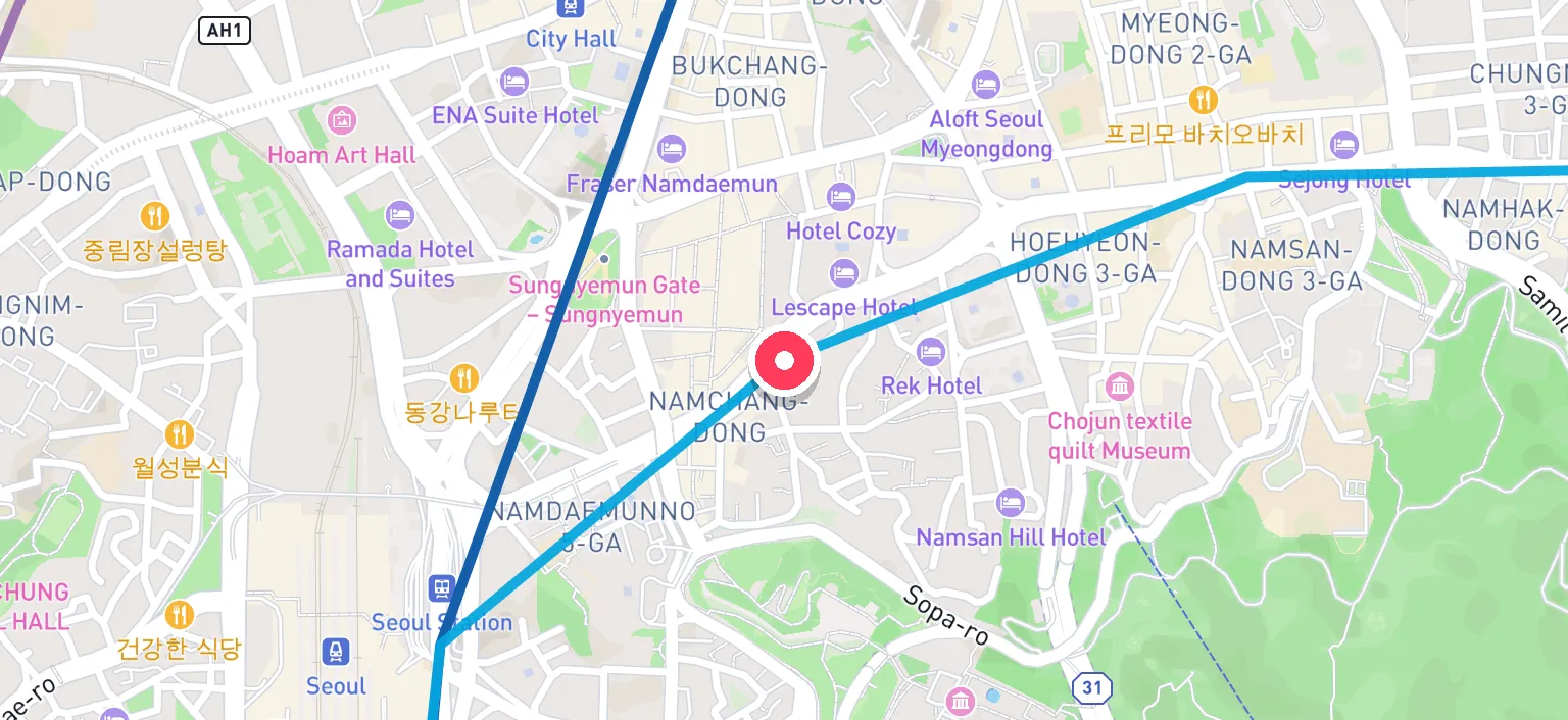 Map of Hoehyeon Station and the surrounding streets