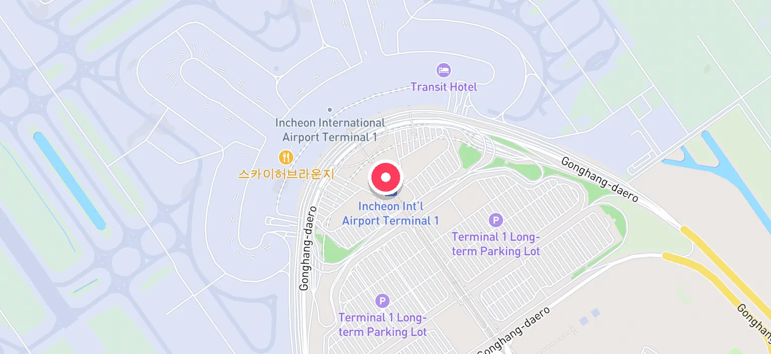 Map of Incheon Int'l Airport T1 Station and the surrounding streets