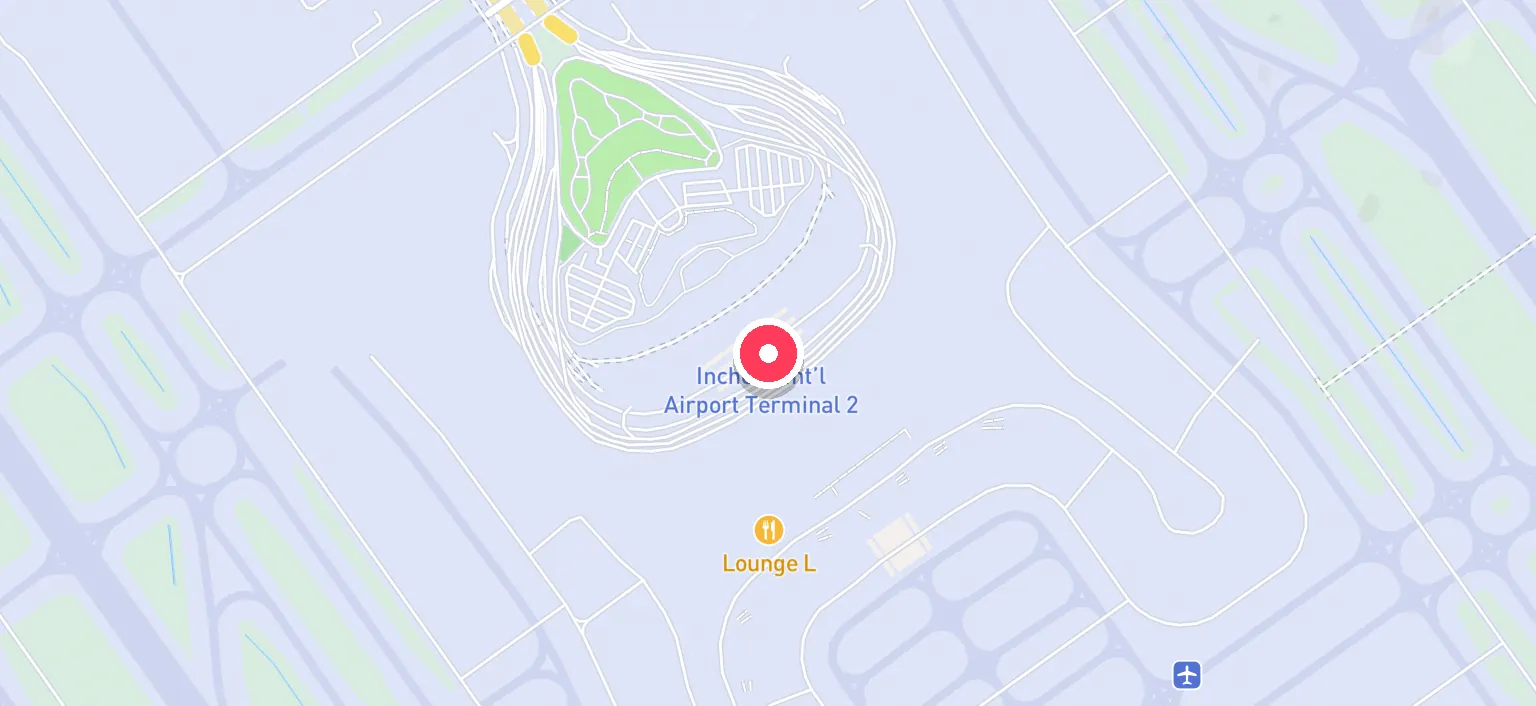 Map of Incheon Int'l Airport T2 Station and the surrounding streets