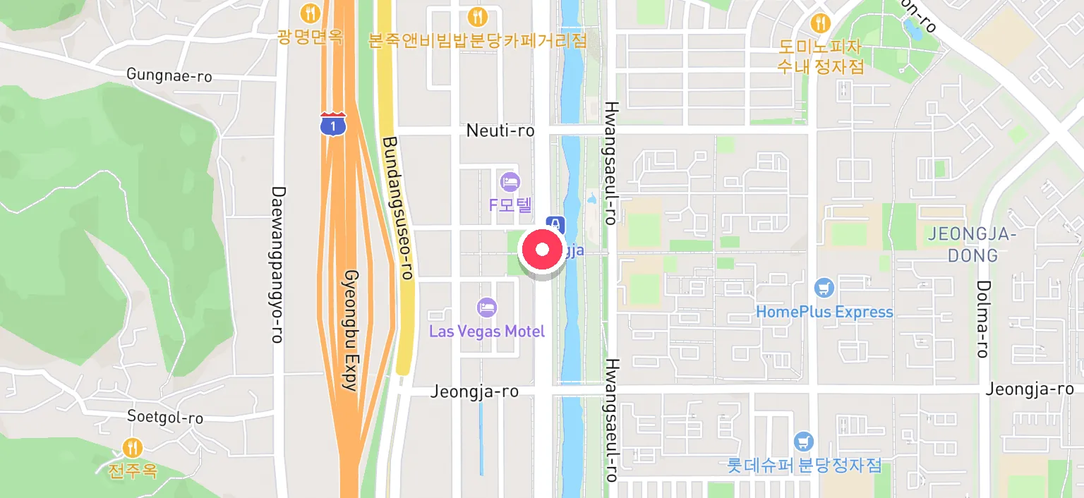Map of Jeongja Station and the surrounding streets
