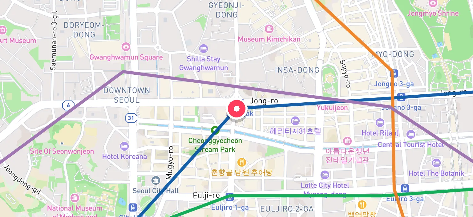 Map of Jonggak Station and the surrounding streets