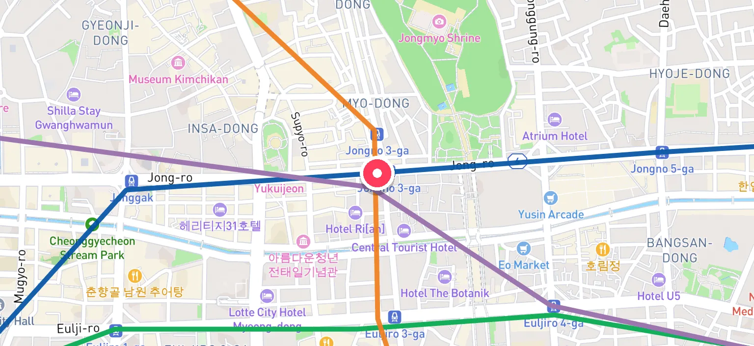 Map of Jongno 3(sam)-ga Station and the surrounding streets