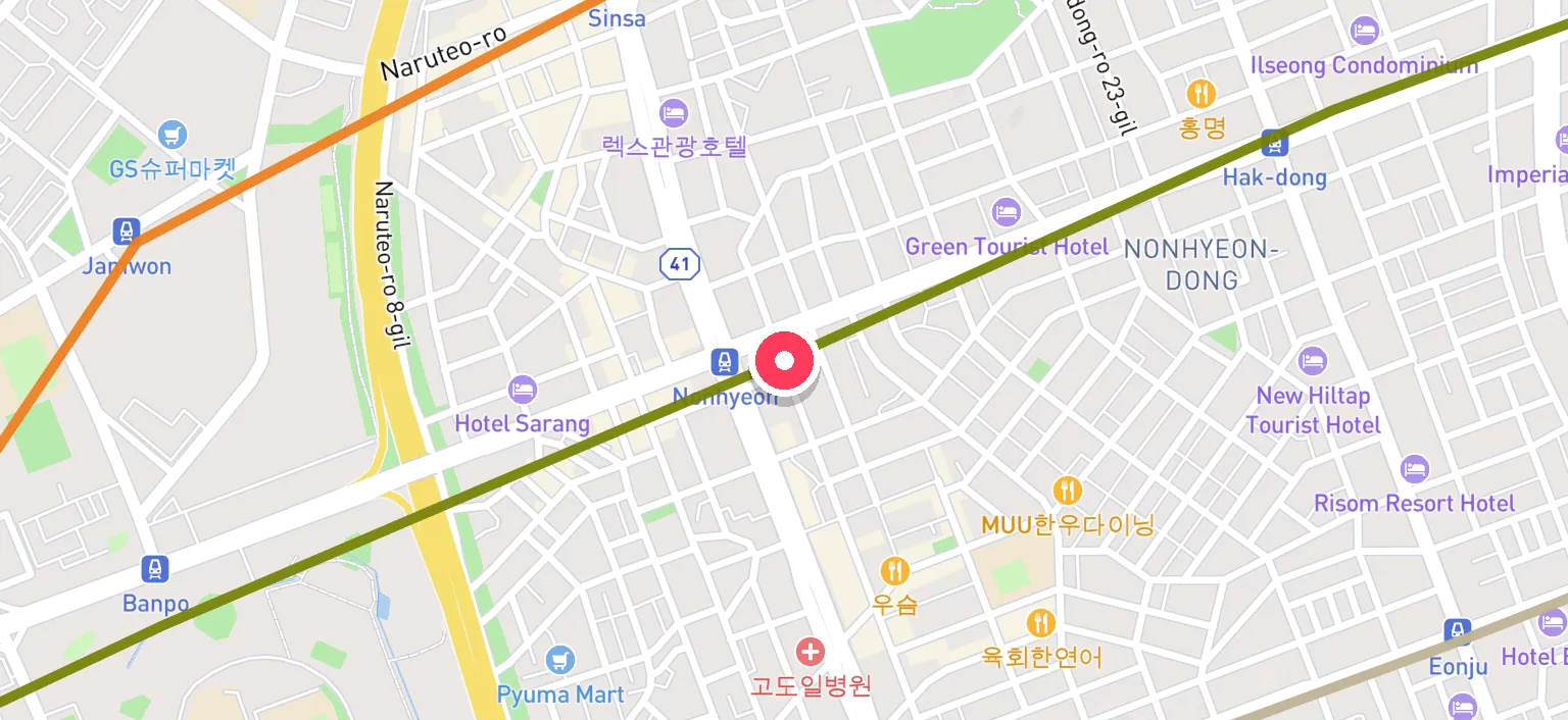 Map of Nonhyeon Station and the surrounding streets