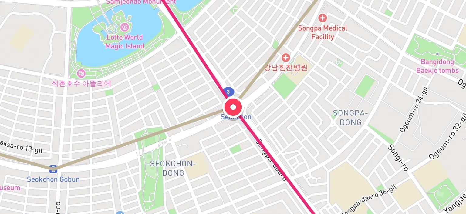 Map of Seokchon Station and the surrounding streets