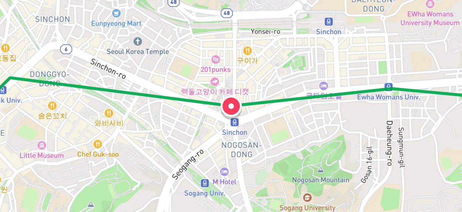 Map of Sinchon Station and the surrounding streets
