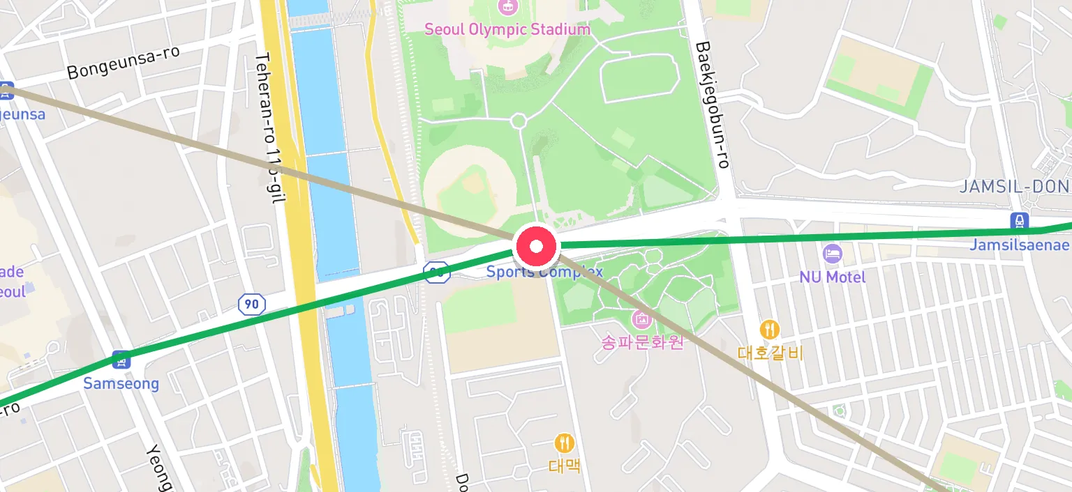 Map of Sports Complex Station and the surrounding streets