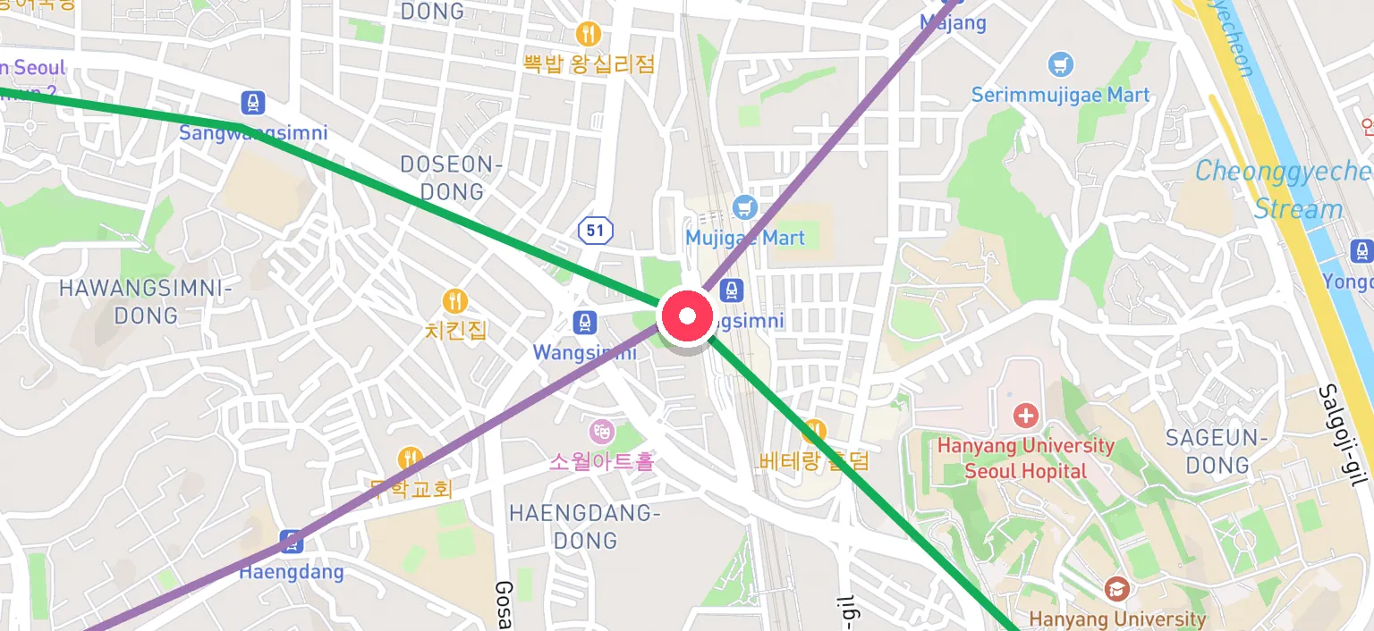 Map of Wangsimni Station and the surrounding streets