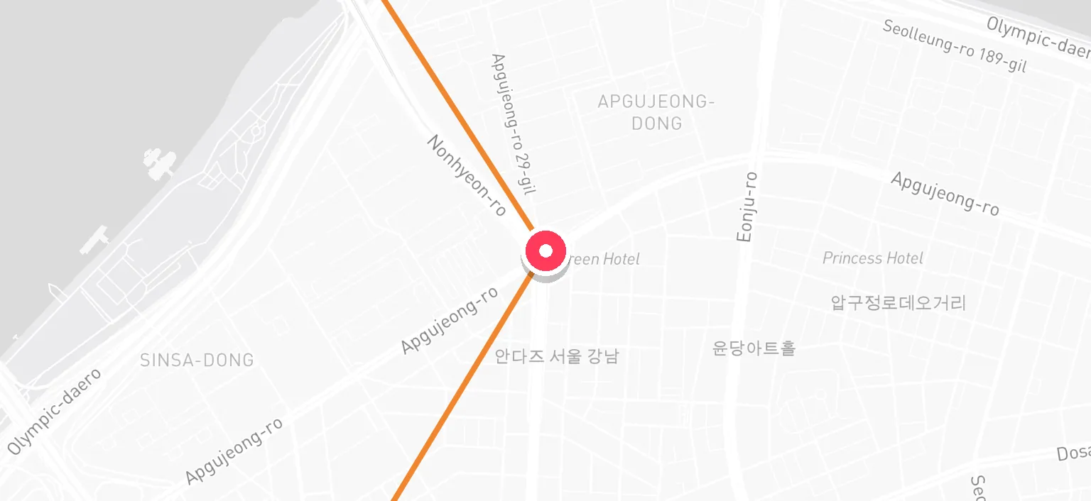 Map of Apgujeong Station and the surrounding streets