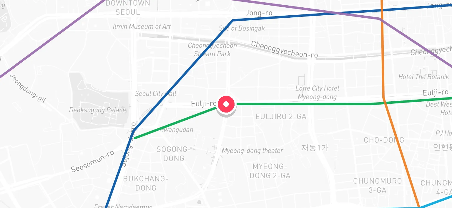 Map of Euljiro 1(il)-ga Station and the surrounding streets