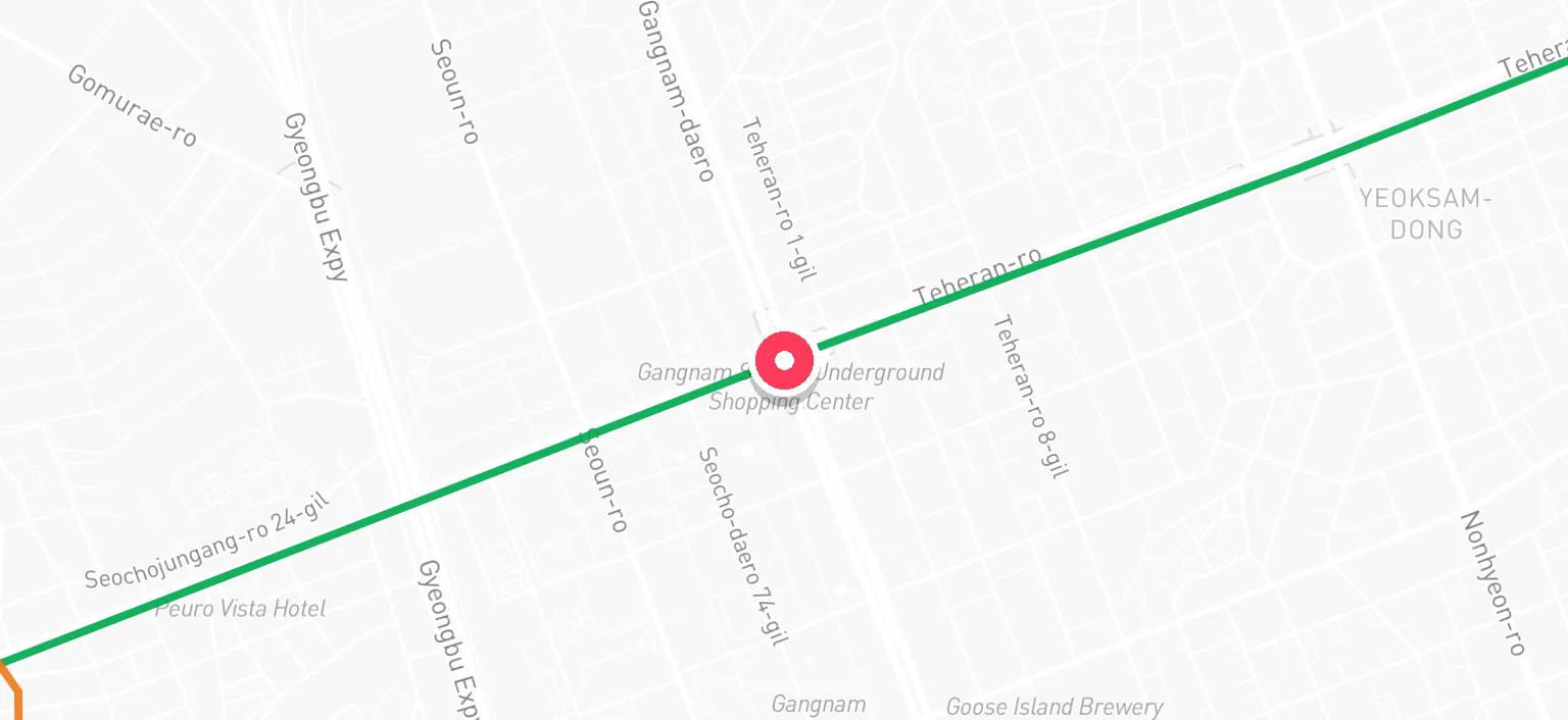 Map of Gangnam Station and the surrounding streets