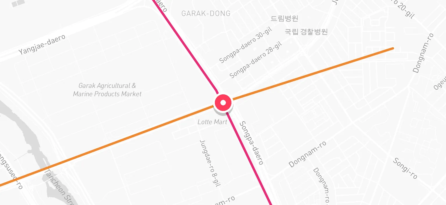 Map of Garak Market Station and the surrounding streets