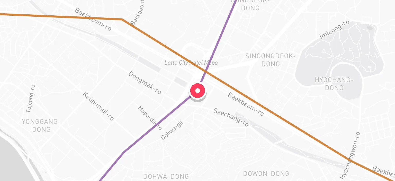 Map of Gongdeok Station and the surrounding streets