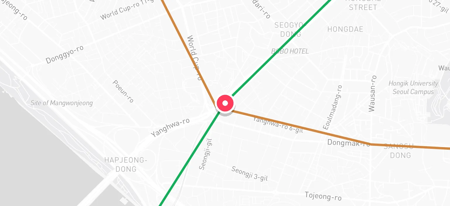 Map of Hapjeong Station and the surrounding streets