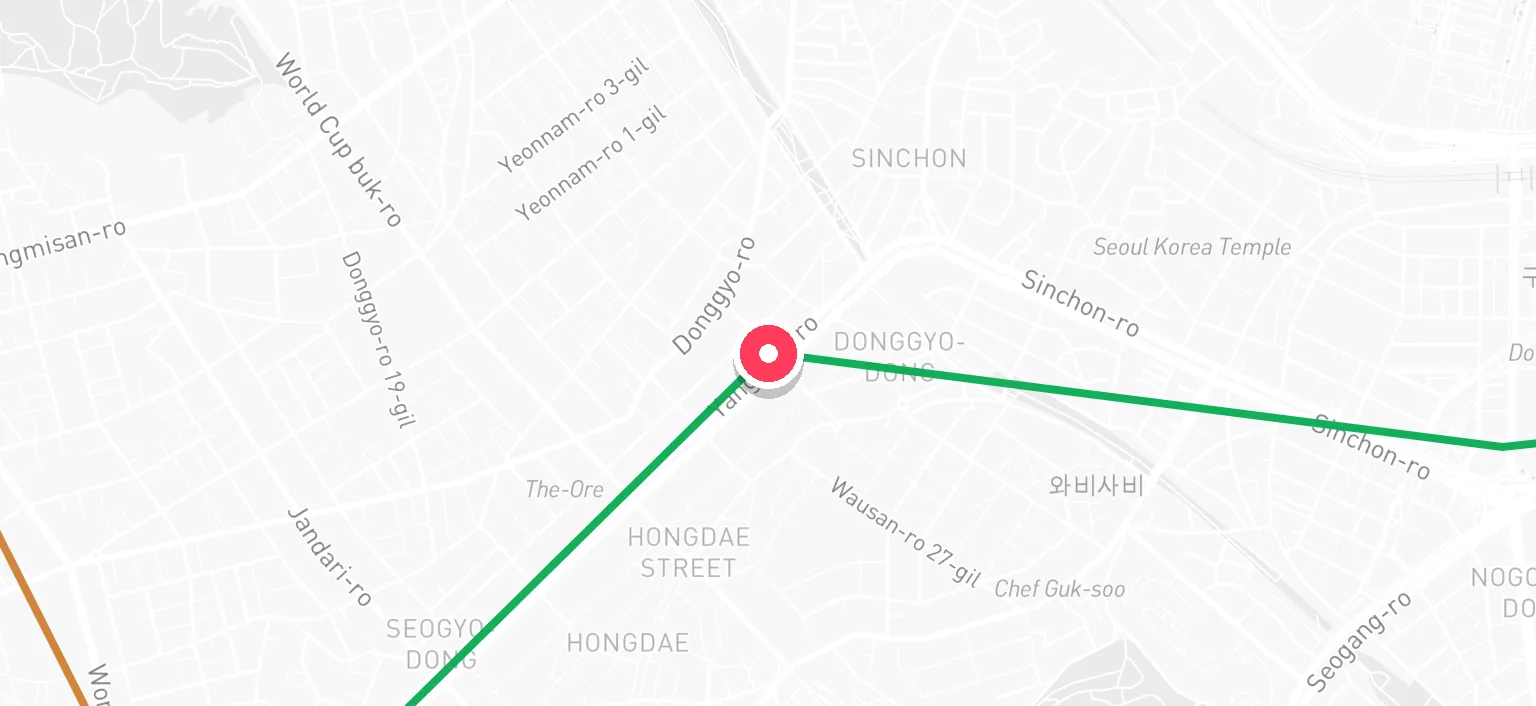Map of Hongik Univ. Station and the surrounding streets