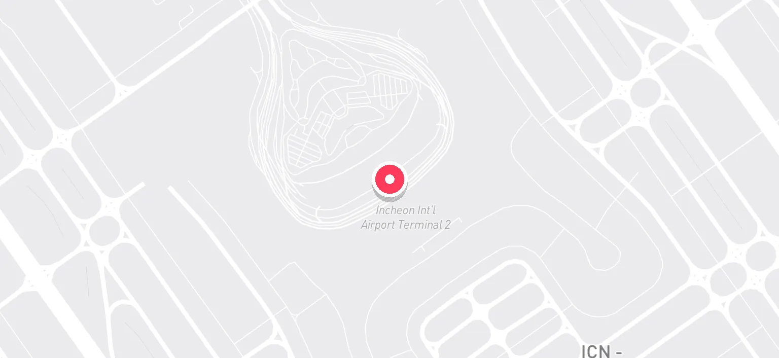 Map of Incheon Int'l Airport T2 Station and the surrounding streets