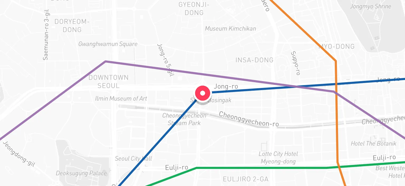 Map of Jonggak Station and the surrounding streets