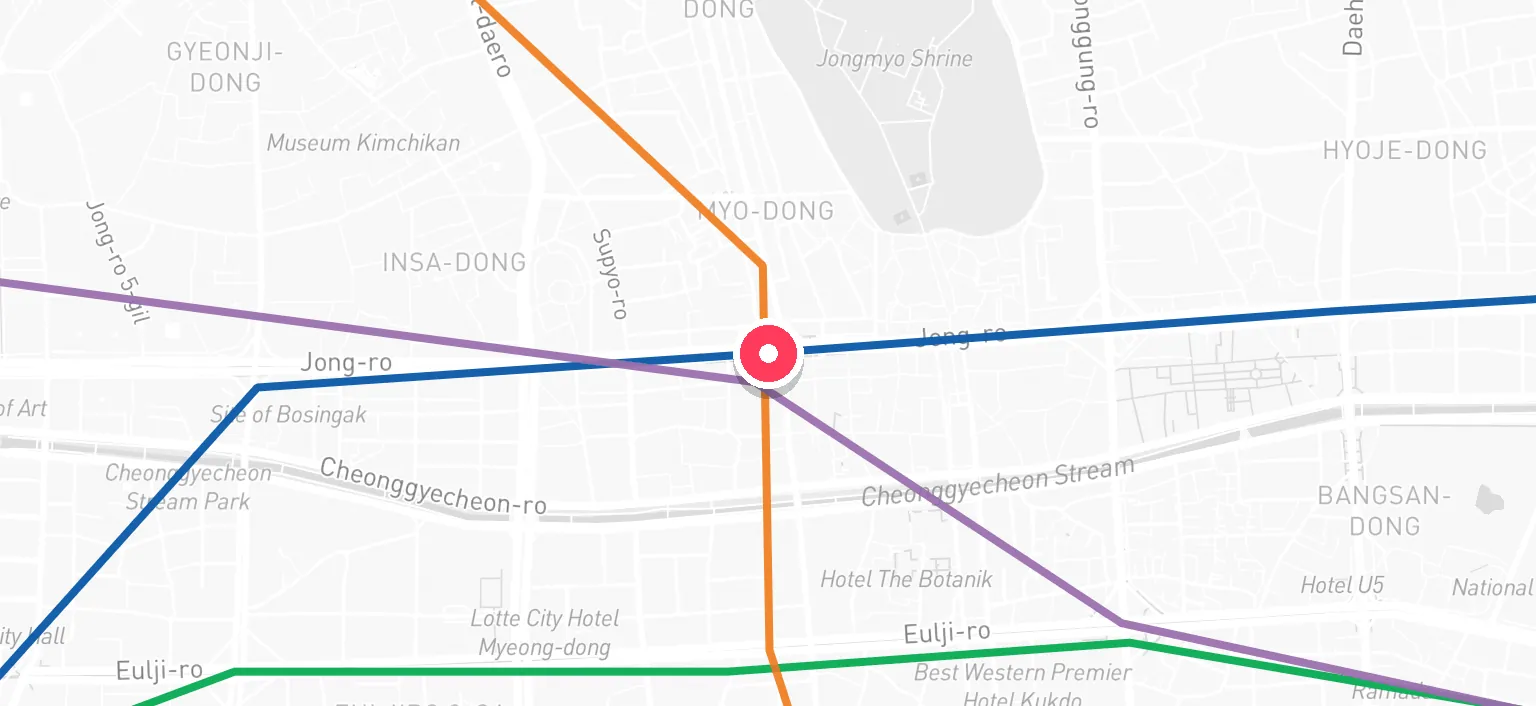 Map of Jongno 3(sam)-ga Station and the surrounding streets