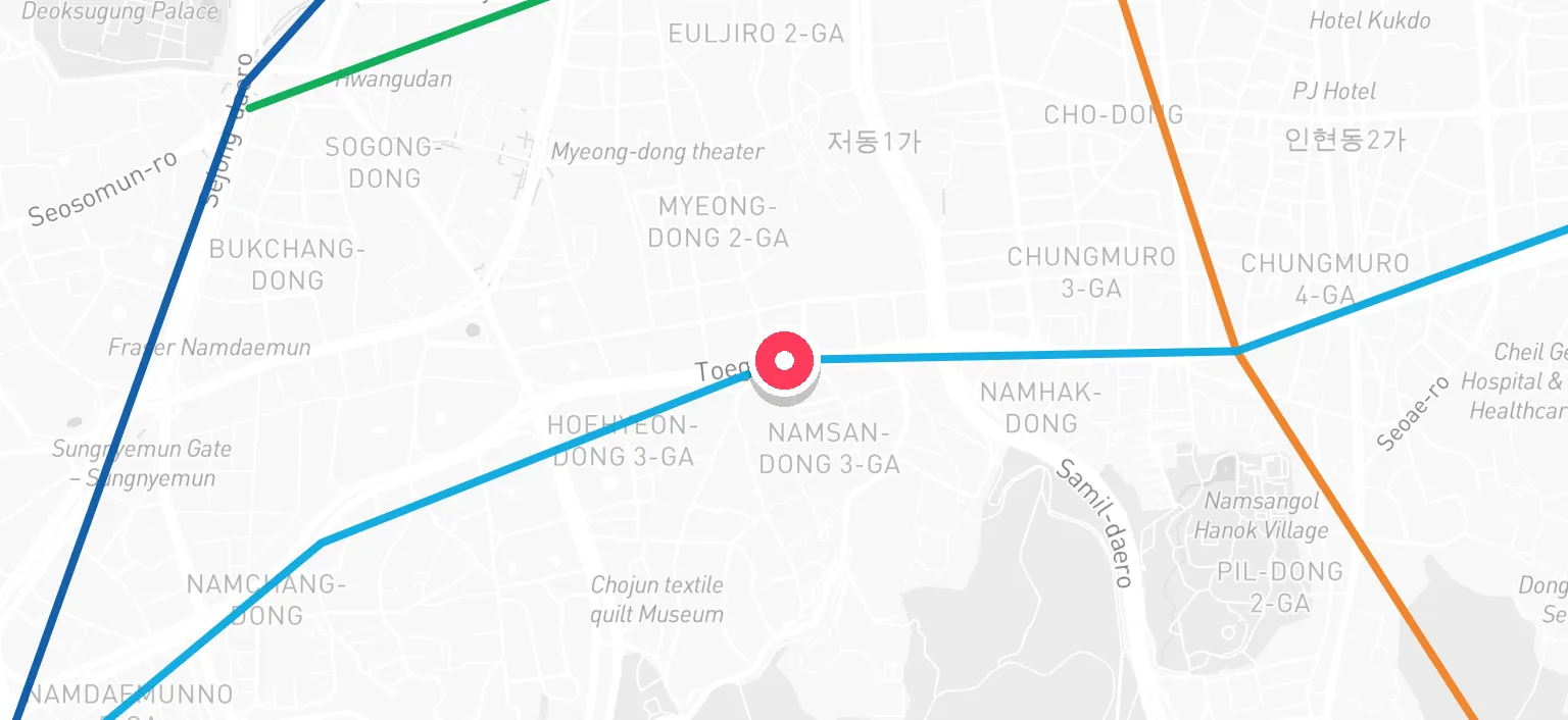 Map of Myeong-dong Station and the surrounding streets