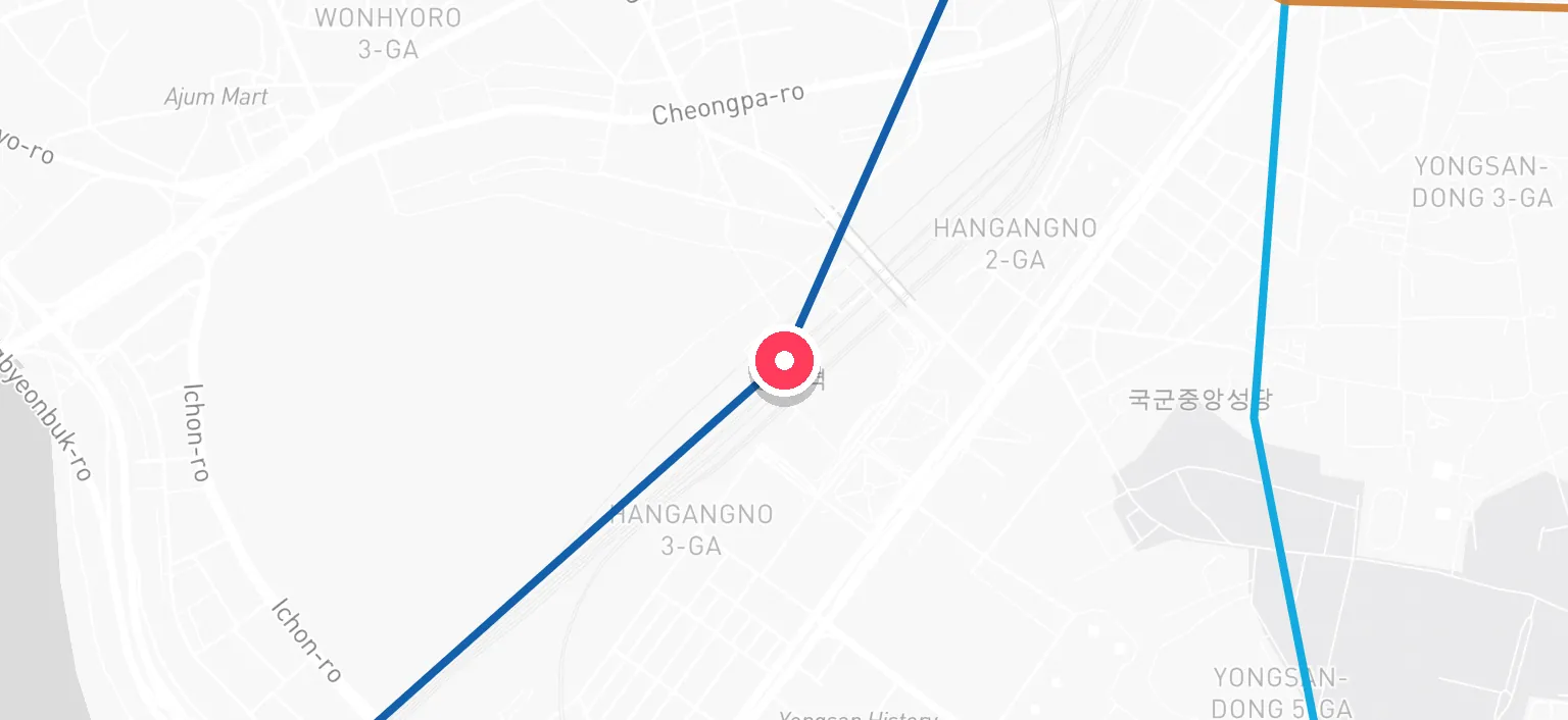 Map of Yongsan Station and the surrounding streets