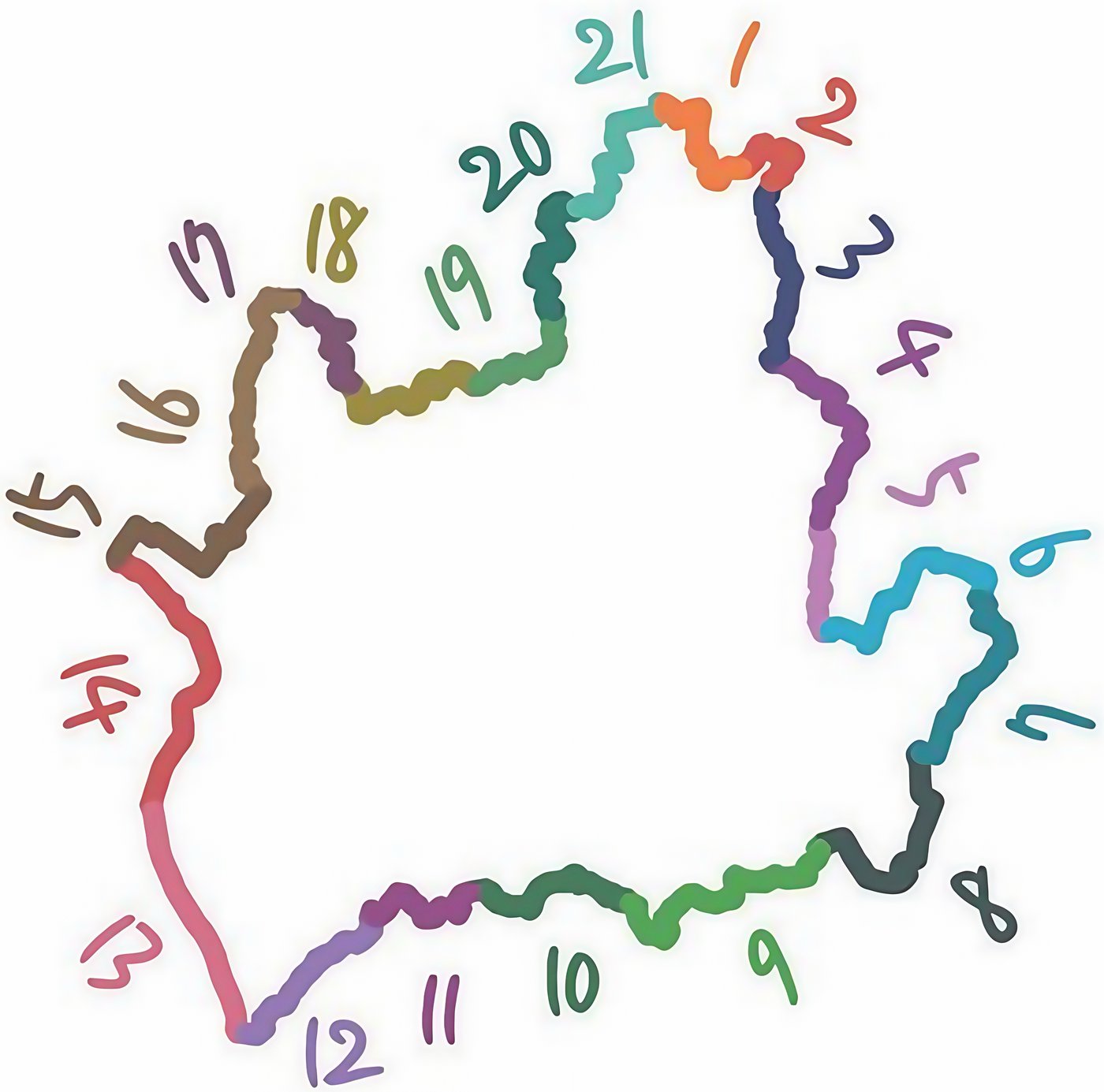 Seoul Trail 2.0. 21 colored route segments forming a loop around Seoul